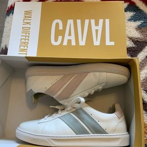 Caval Tennis Shoes. Size US 39 US 7 Pink, Blue but mainly White.